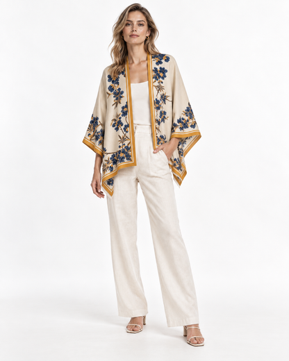 Floral-Print Draped Shawl