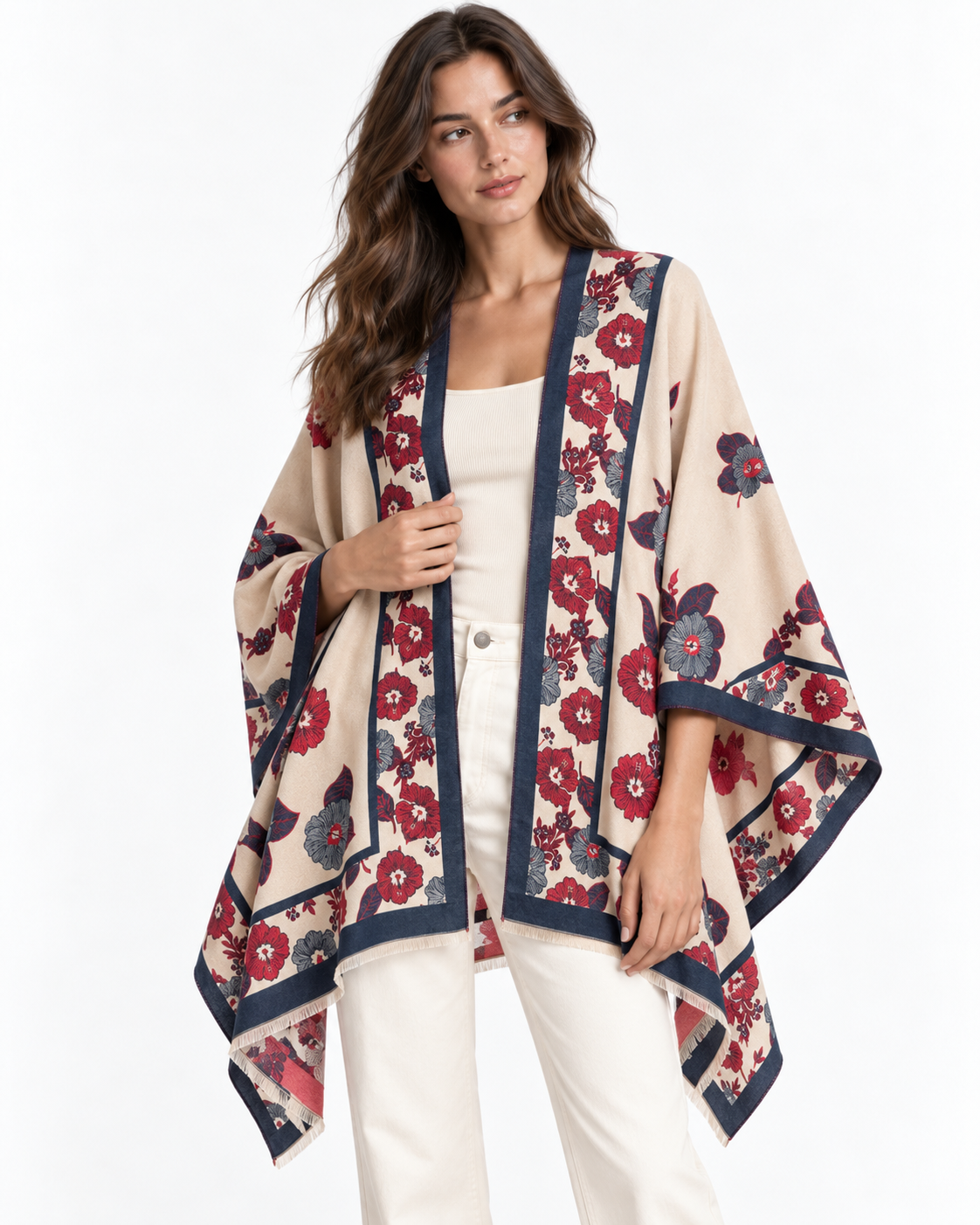 Floral-Print Draped Shawl