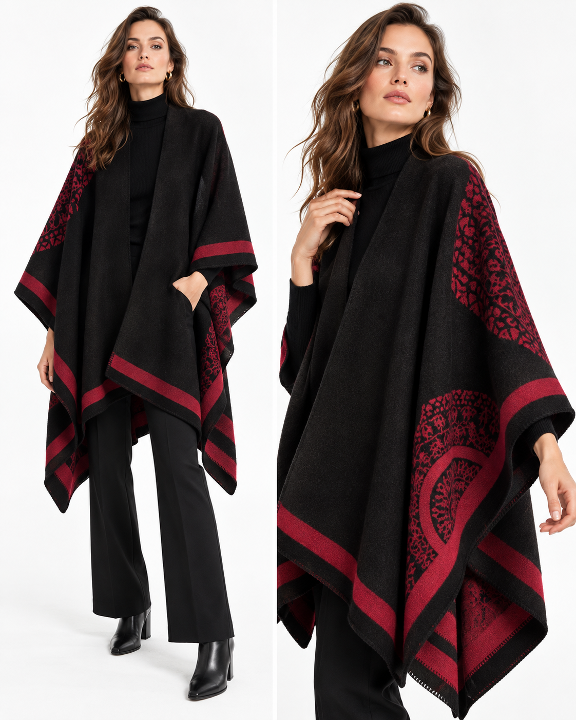 Printed Slit Cape Shawl