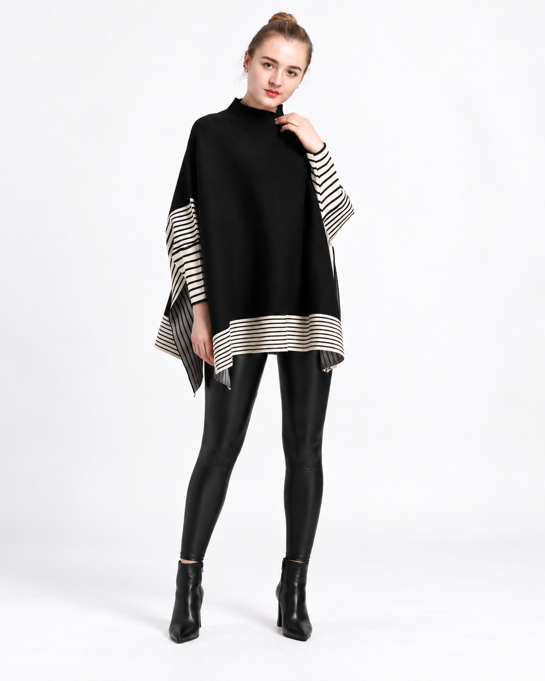 Striped Turtleneck Poncho