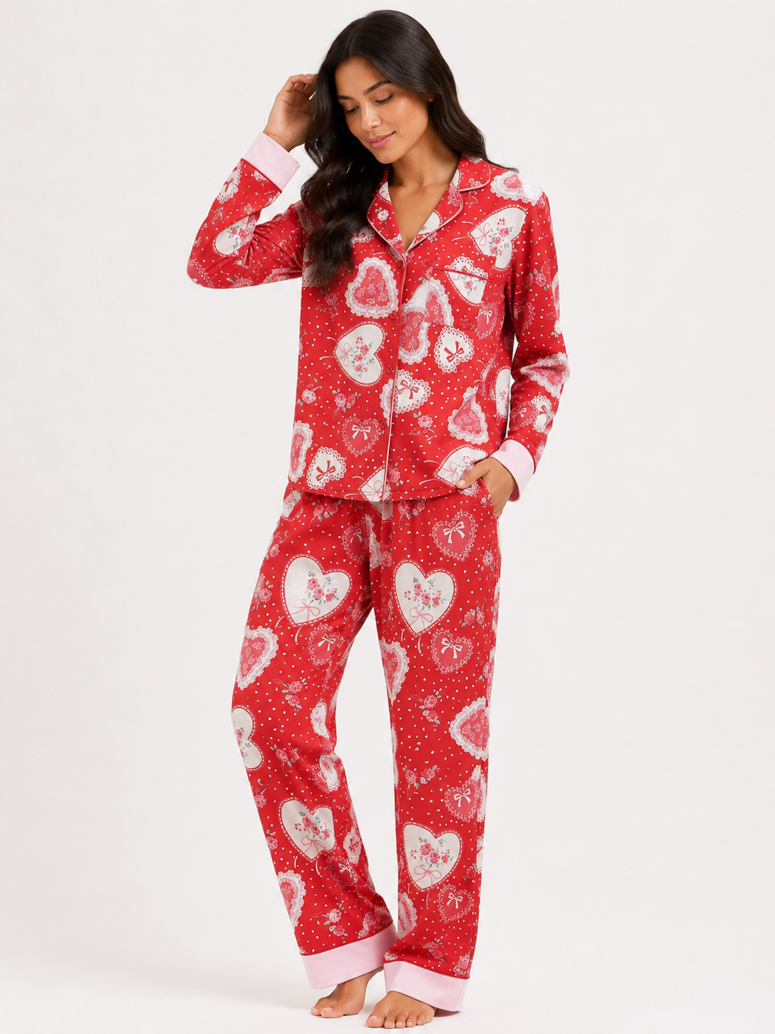 Classic Long Pyjama Set with Fine Piping