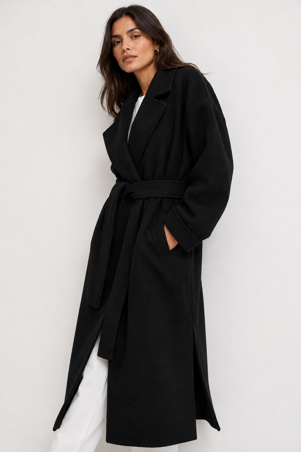 Extra-Long Belted Wrap Coat