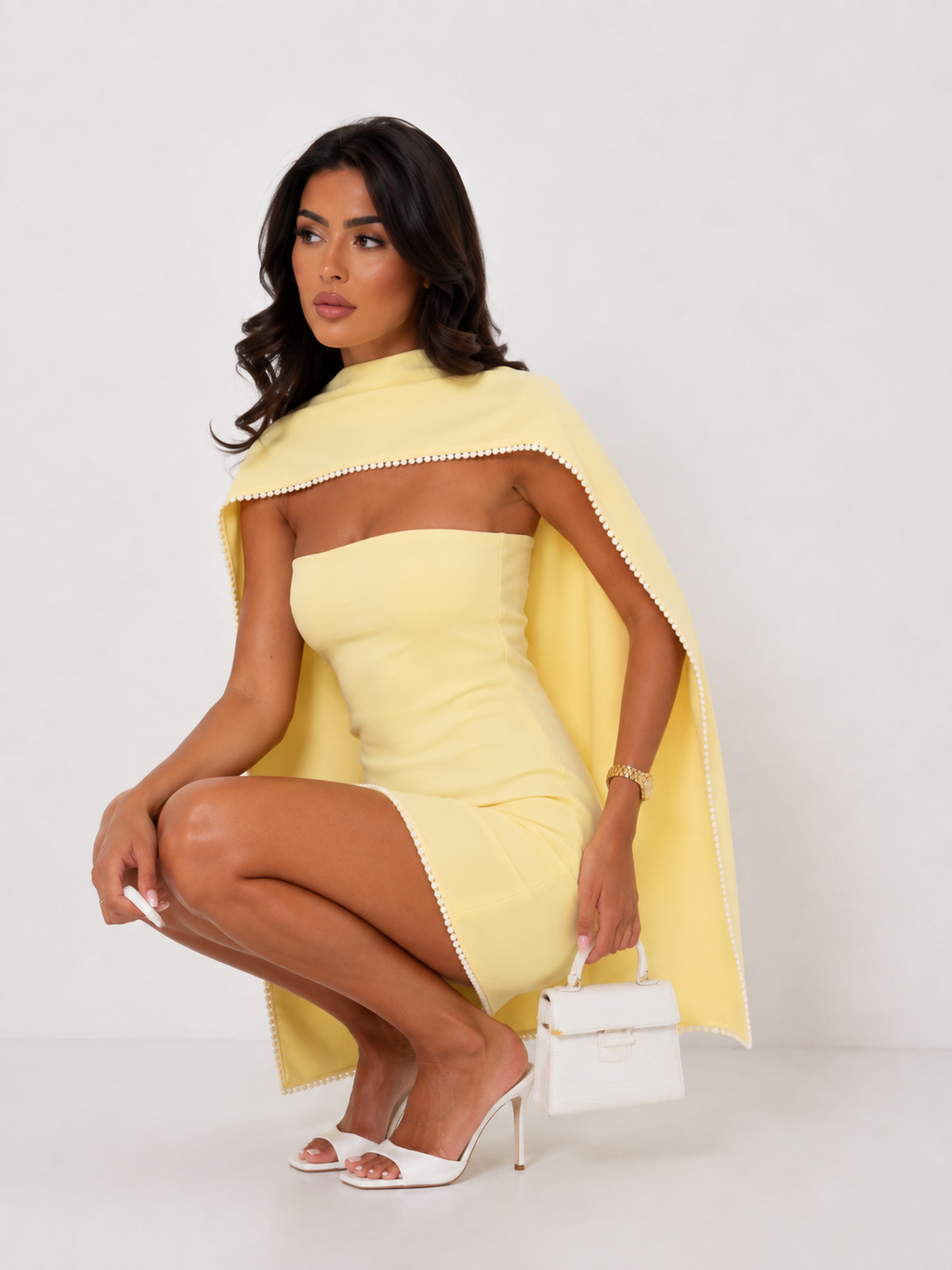 Pearl-Embellished Strapless Mini Dress