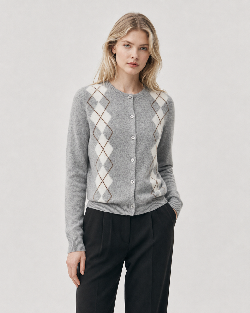 Argyle Crew-Neck Cardigan