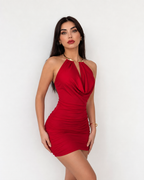 Ruched Halter Backless Mini Dress