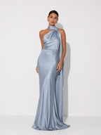 Draped Halter Train Maxi Dress