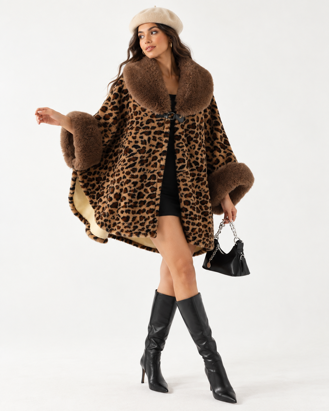 Animal-Print Batwing Cape