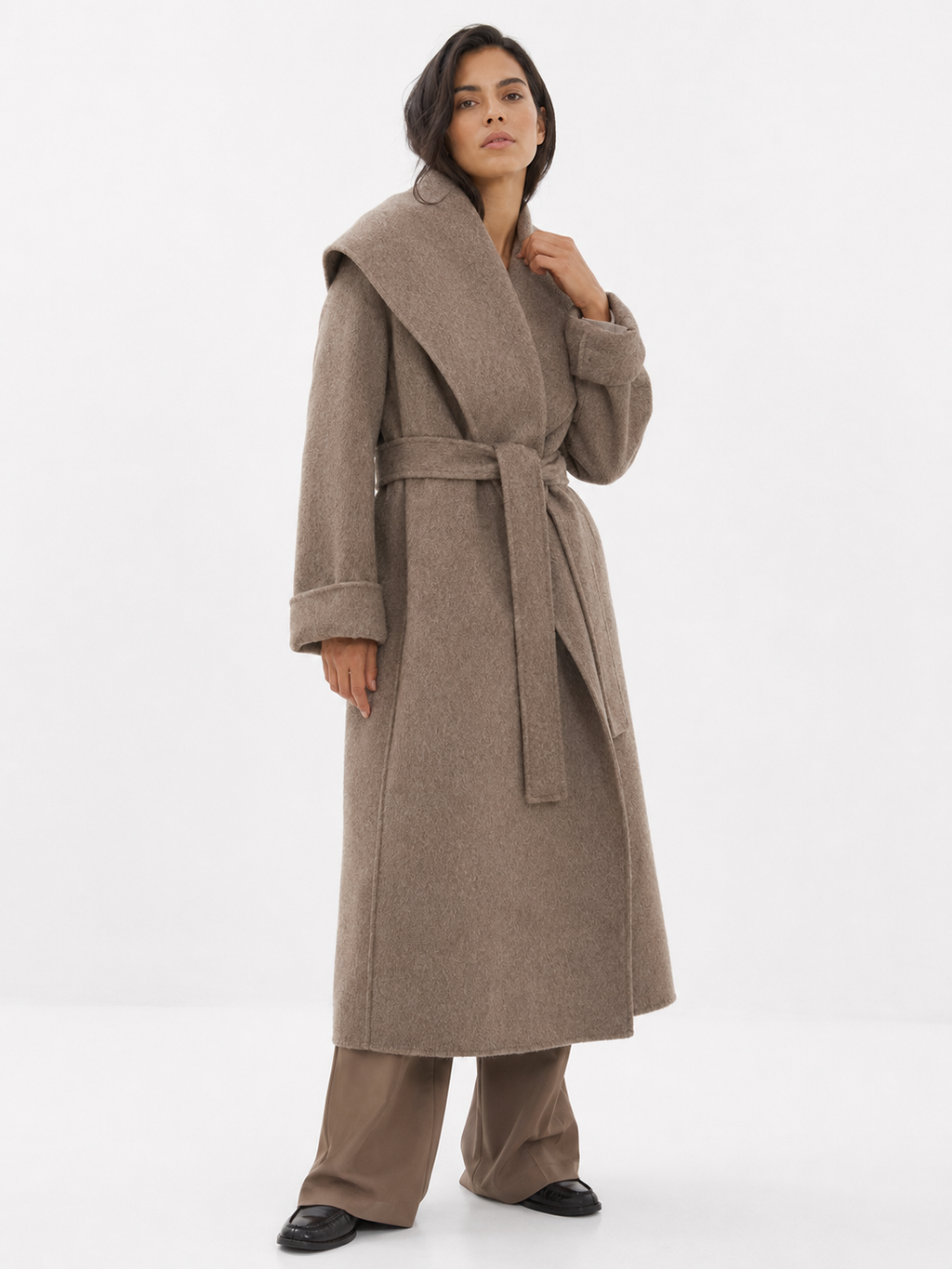 Shawl-Collar Belted Longline Coat