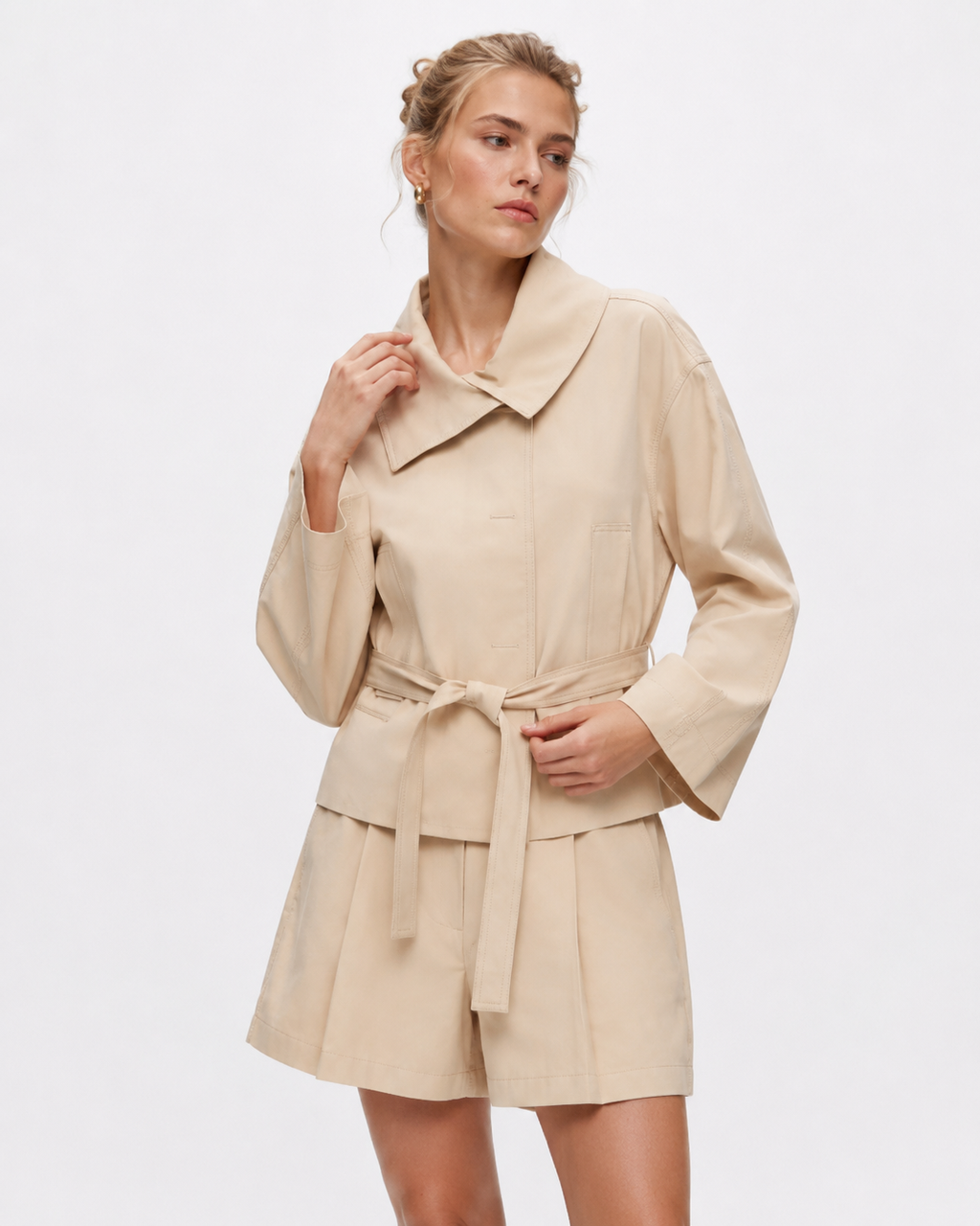 Belted Trench Jacket & Shorts Set