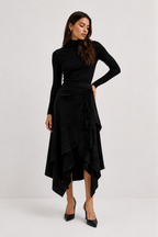 Lace-Up Suede-Effect A-Line Midi Skirt