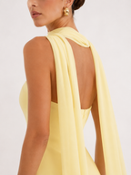 Asymmetric-Overlay Strapless Maxi Dress