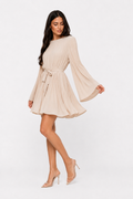 Pleated Cape-Sleeve Mini Dress