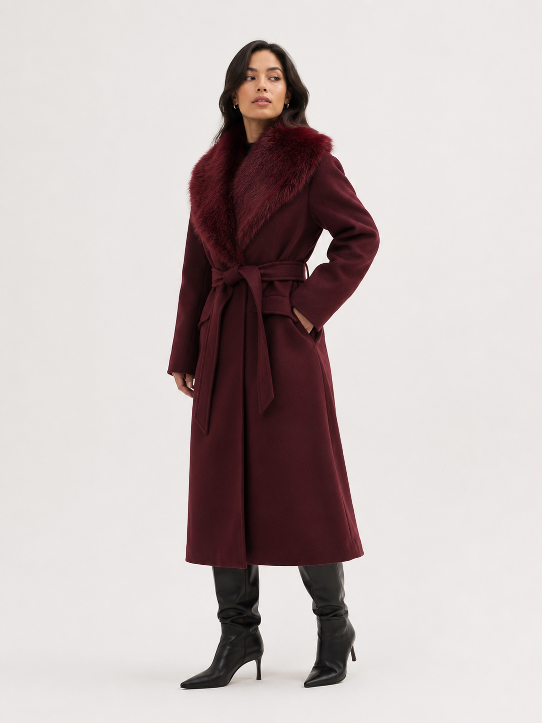 Belted Bordeaux Longline Coat