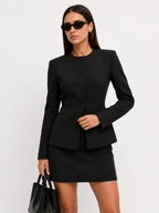 Tailored Button-Front Fitted Blazer & Mini Skirt Co-ord