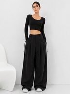 Gathered High-Waist Wide-Leg Trousers