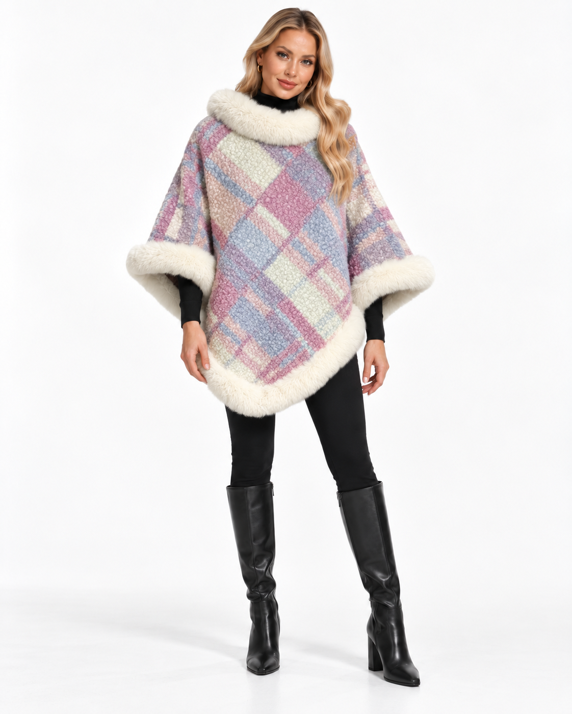 Striped Trimmed Poncho