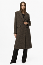 Checked Double-Breasted Longline Coat