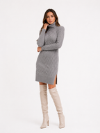 Textured High-Neck Knit Midi Dress