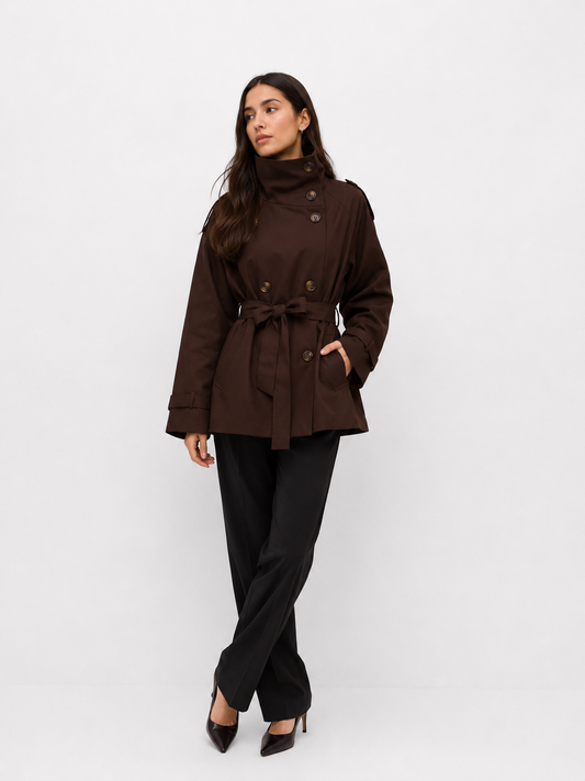 Cropped Funnel-Neck Trench Jacket