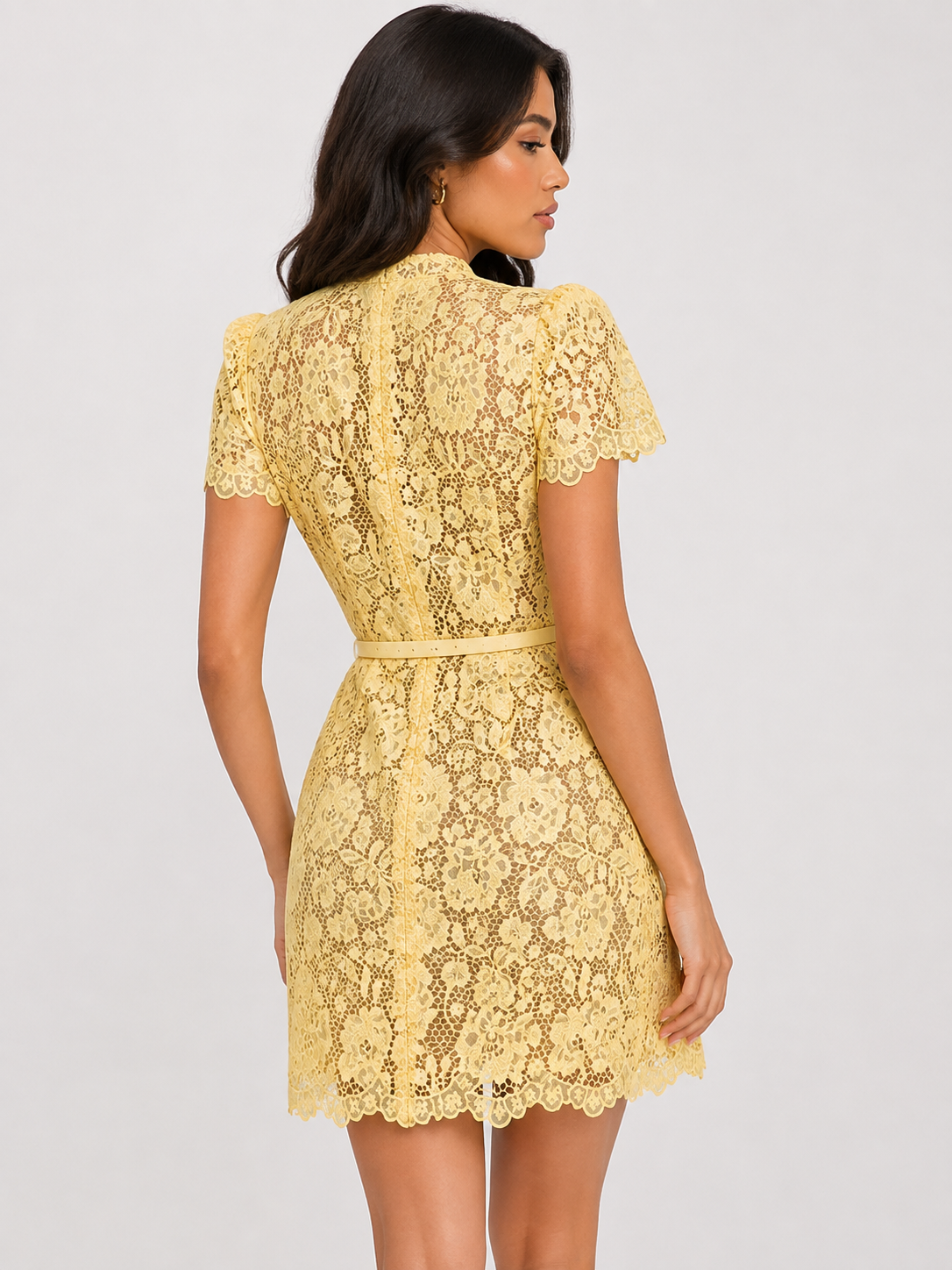 Lace Bow-Waist Mini Dress