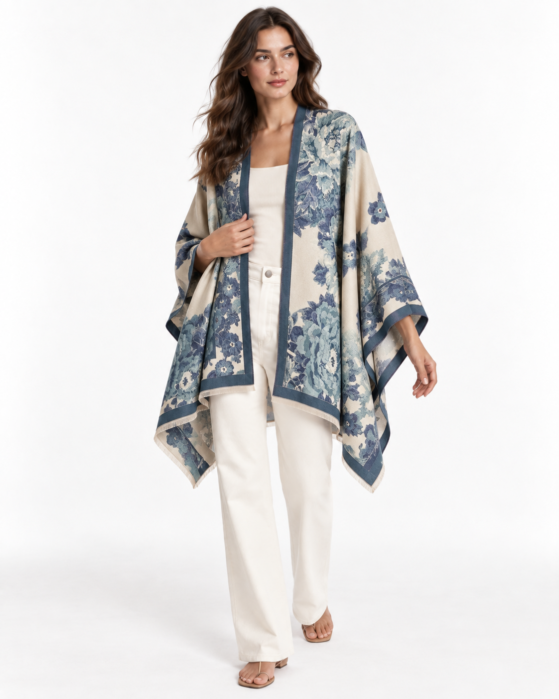 Floral-Print Draped Shawl