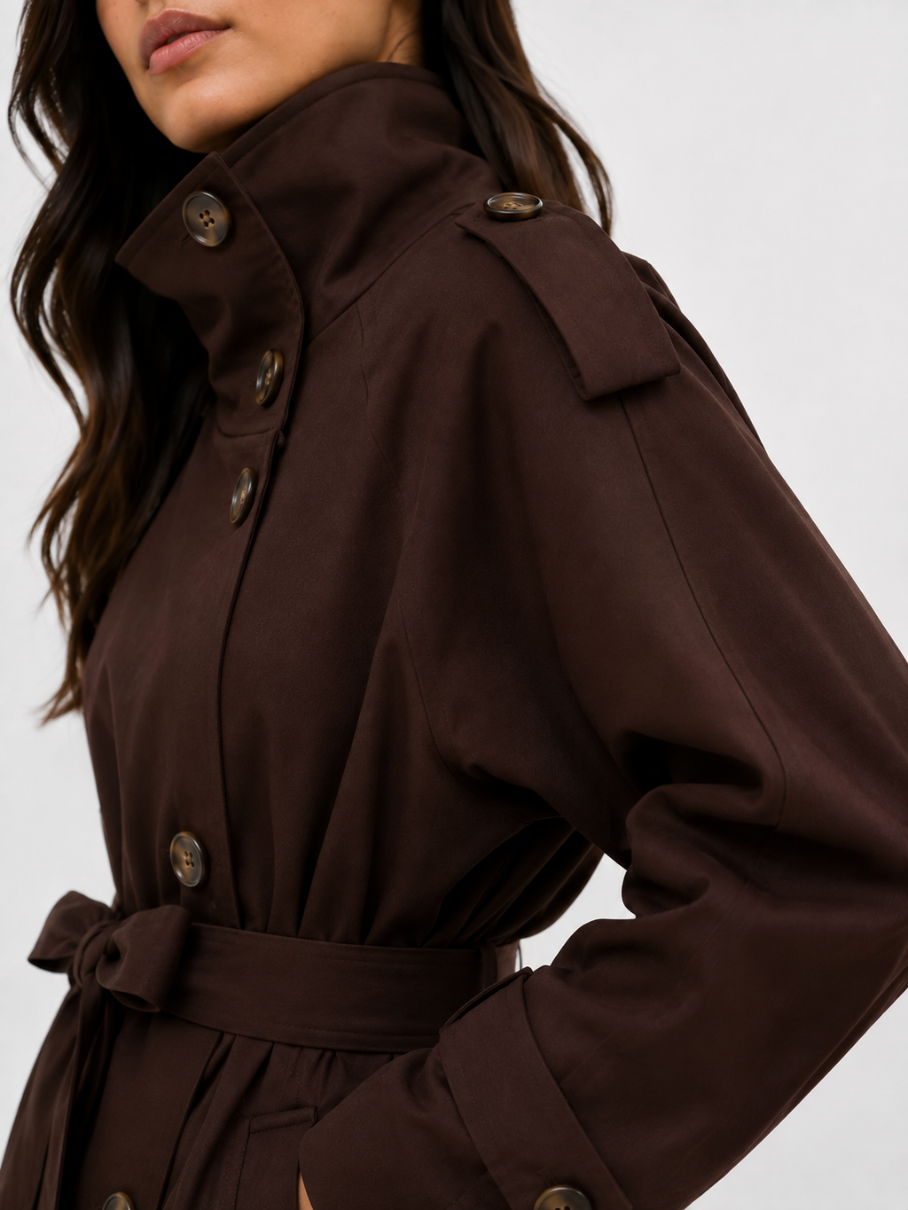 Cropped Funnel-Neck Trench Jacket