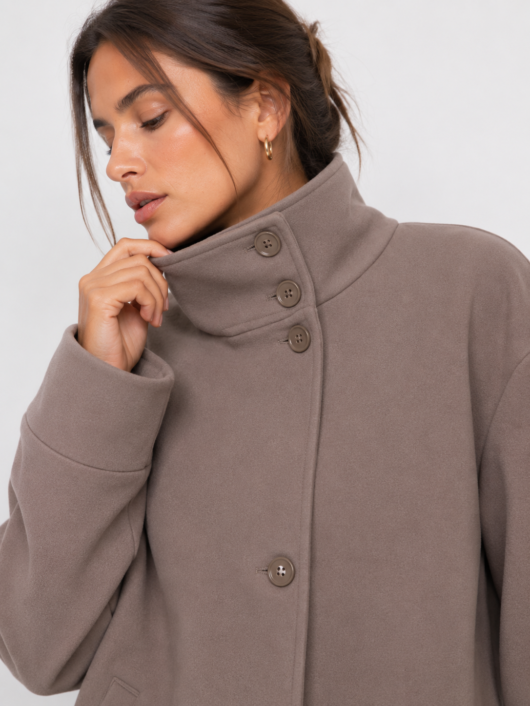 High-Collar Buttoned Jacket
