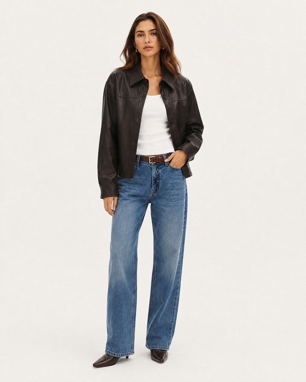 Cropped Leather-Effect Jacket