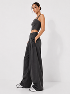 Gathered High-Waist Wide-Leg Trousers