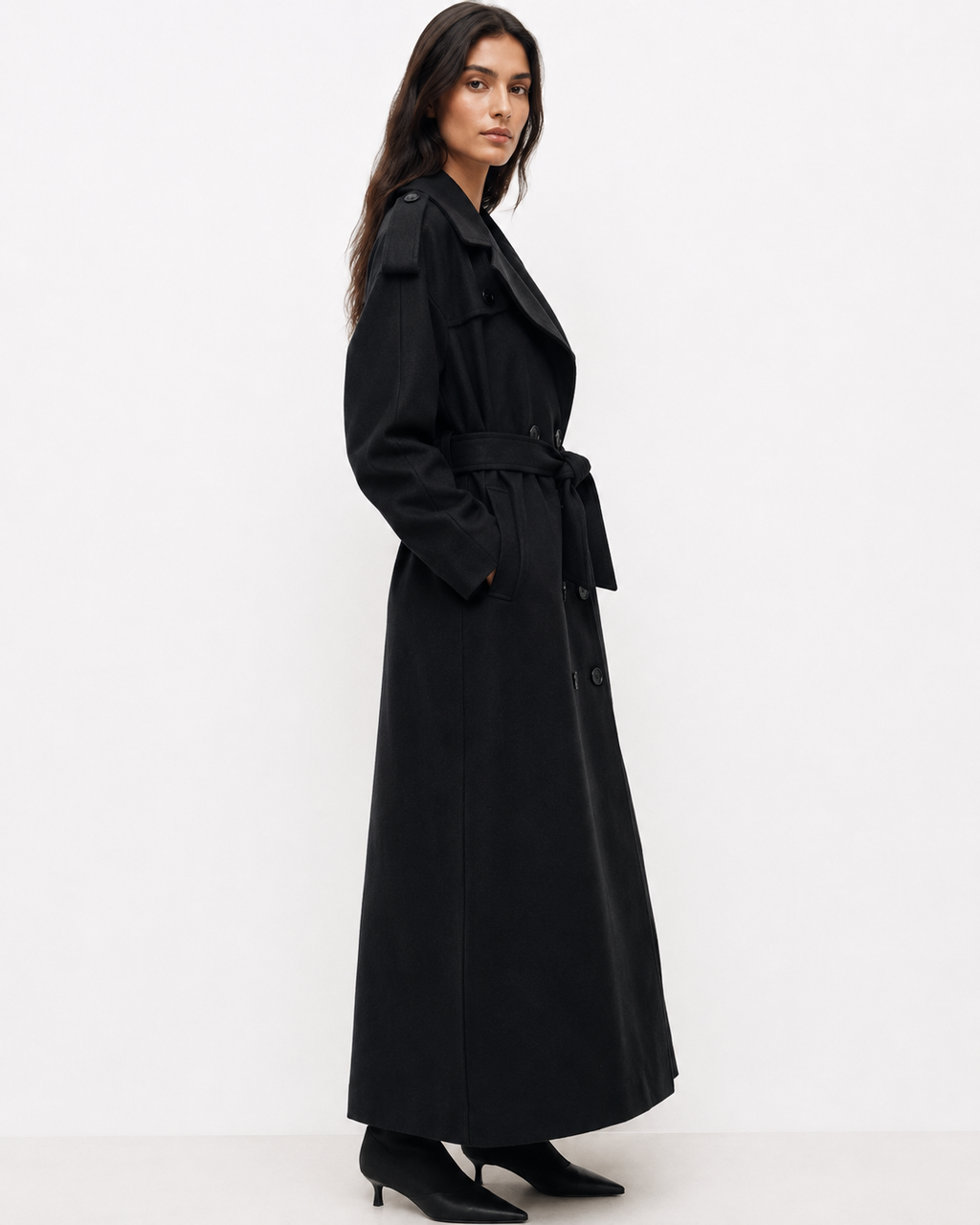 Belted Cape-Style Longline Coat