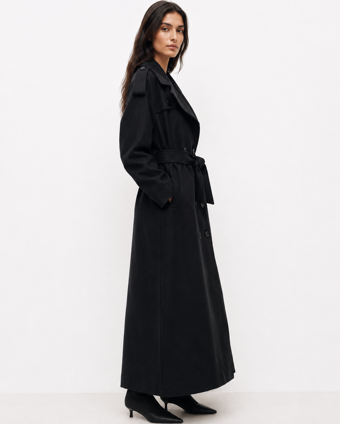 Belted Cape-Style Longline Coat