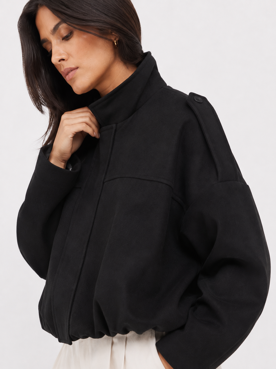 Relaxed Collared Bomber Jacket