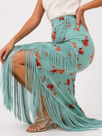 Printed Ruffle Top & Tassel Maxi Skirt Set