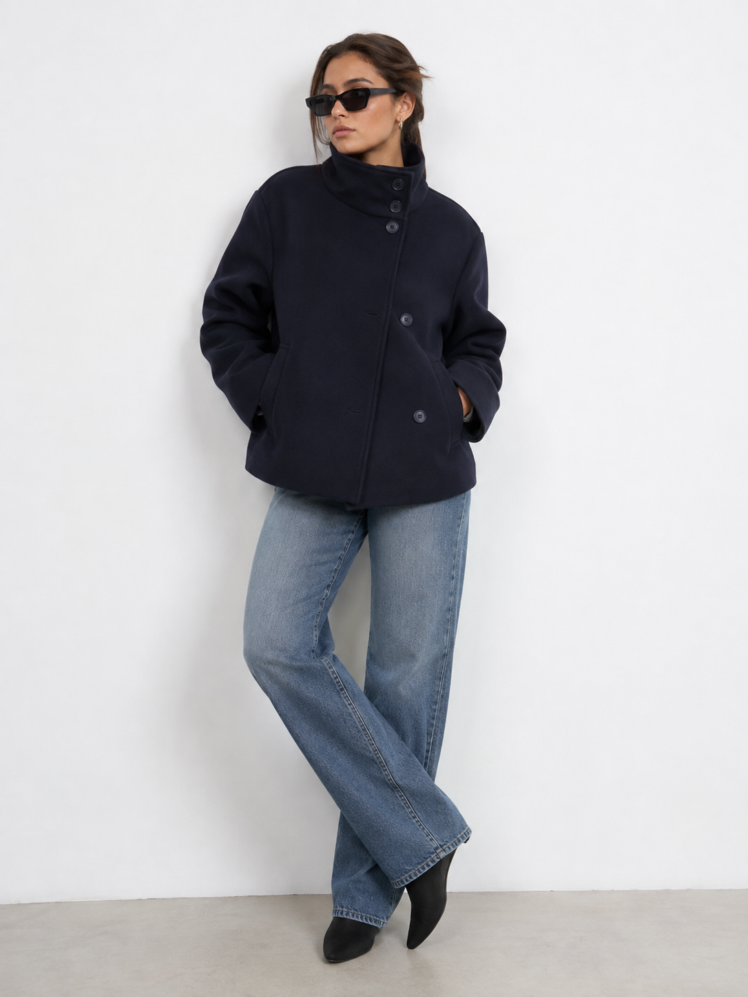 High-Collar Buttoned Jacket