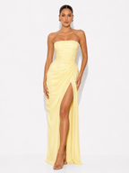 Strapless Draped High-Slit Maxi Dress