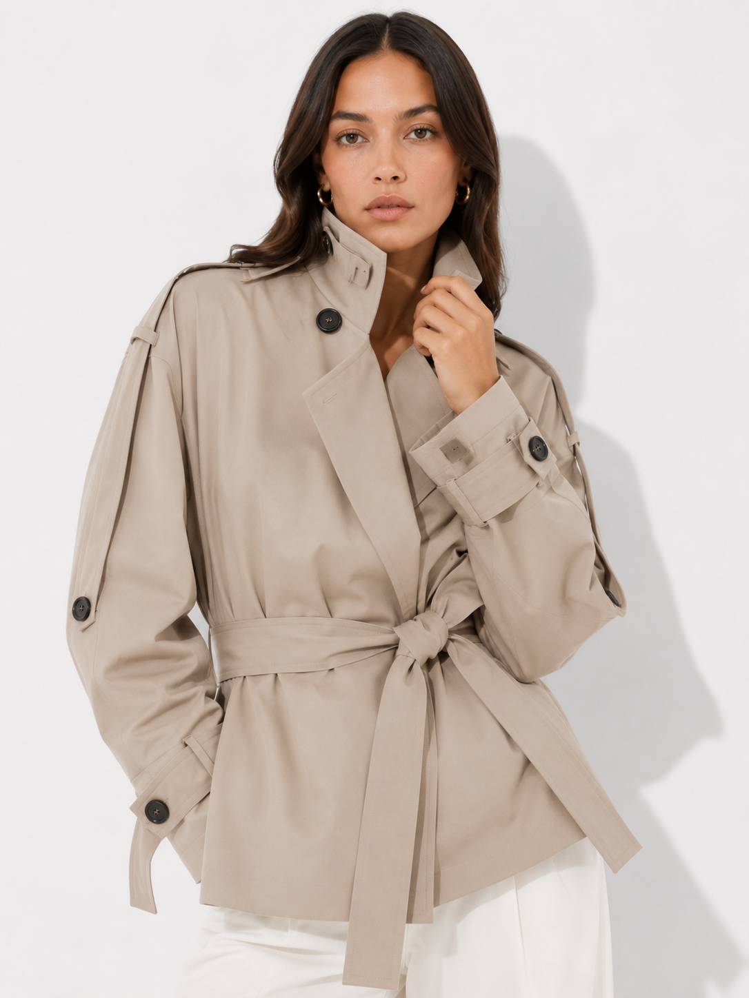 Belted Cropped Trench Jacket