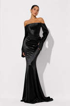Off-Shoulder Satin-Effect Maxi Dress