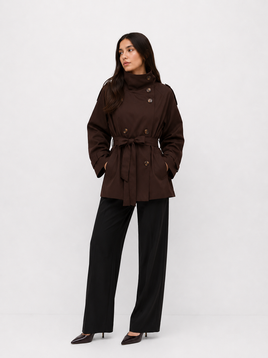 Cropped Funnel-Neck Trench Jacket