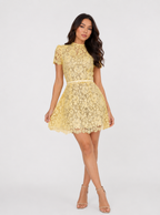Lace Bow-Waist Mini Dress