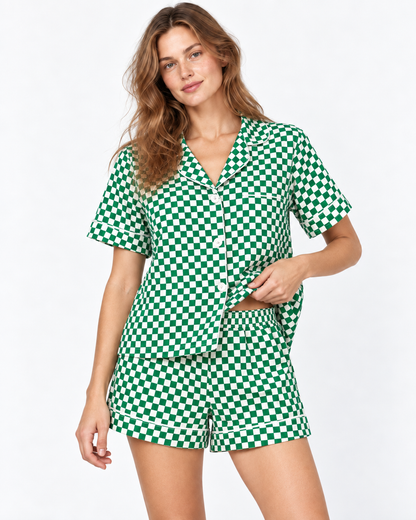 Floral-Print Short Pyjama Set with Lapel Collar