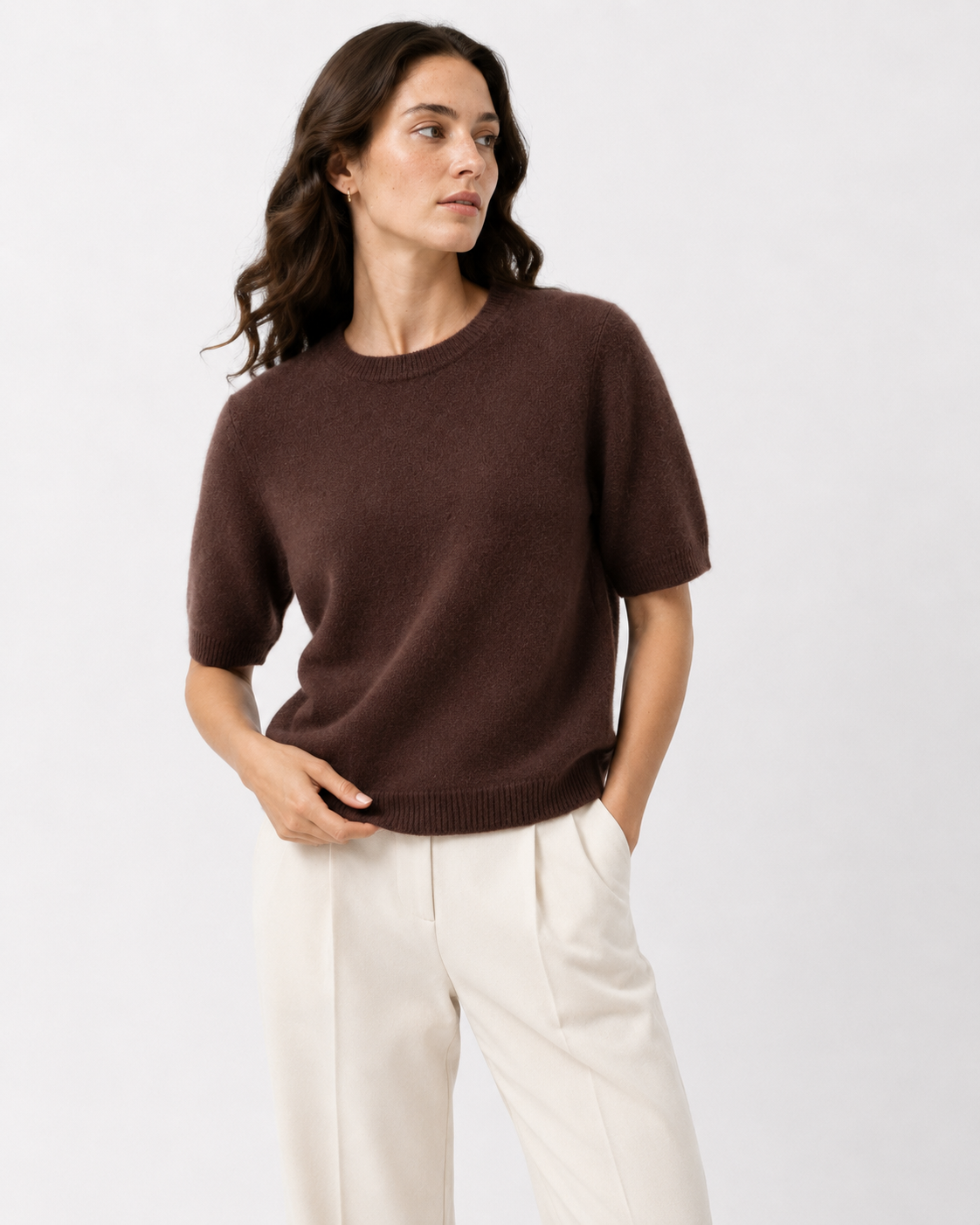 Short-Sleeve Fine-Knit Top