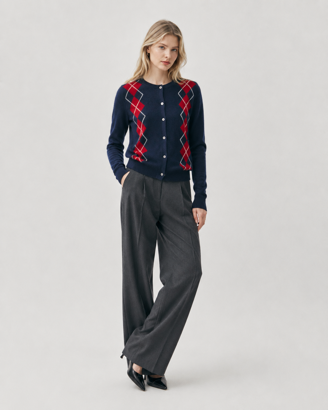 Argyle Crew-Neck Cardigan