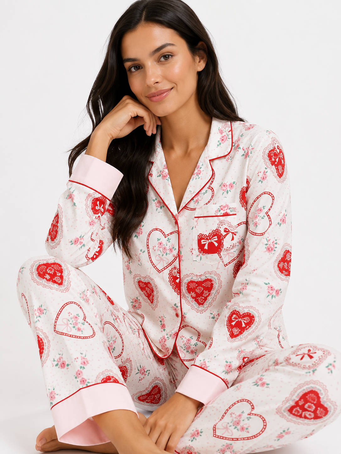 Classic Long Pyjama Set with Fine Piping