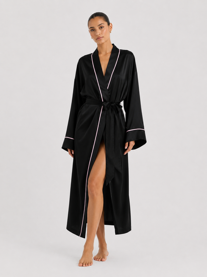 Contrast-Piped Open-Front Dressing Gown