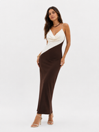 Two-Tone V-Neck Straight Midi Dress