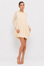 Draped Long-Sleeve Mini Dress