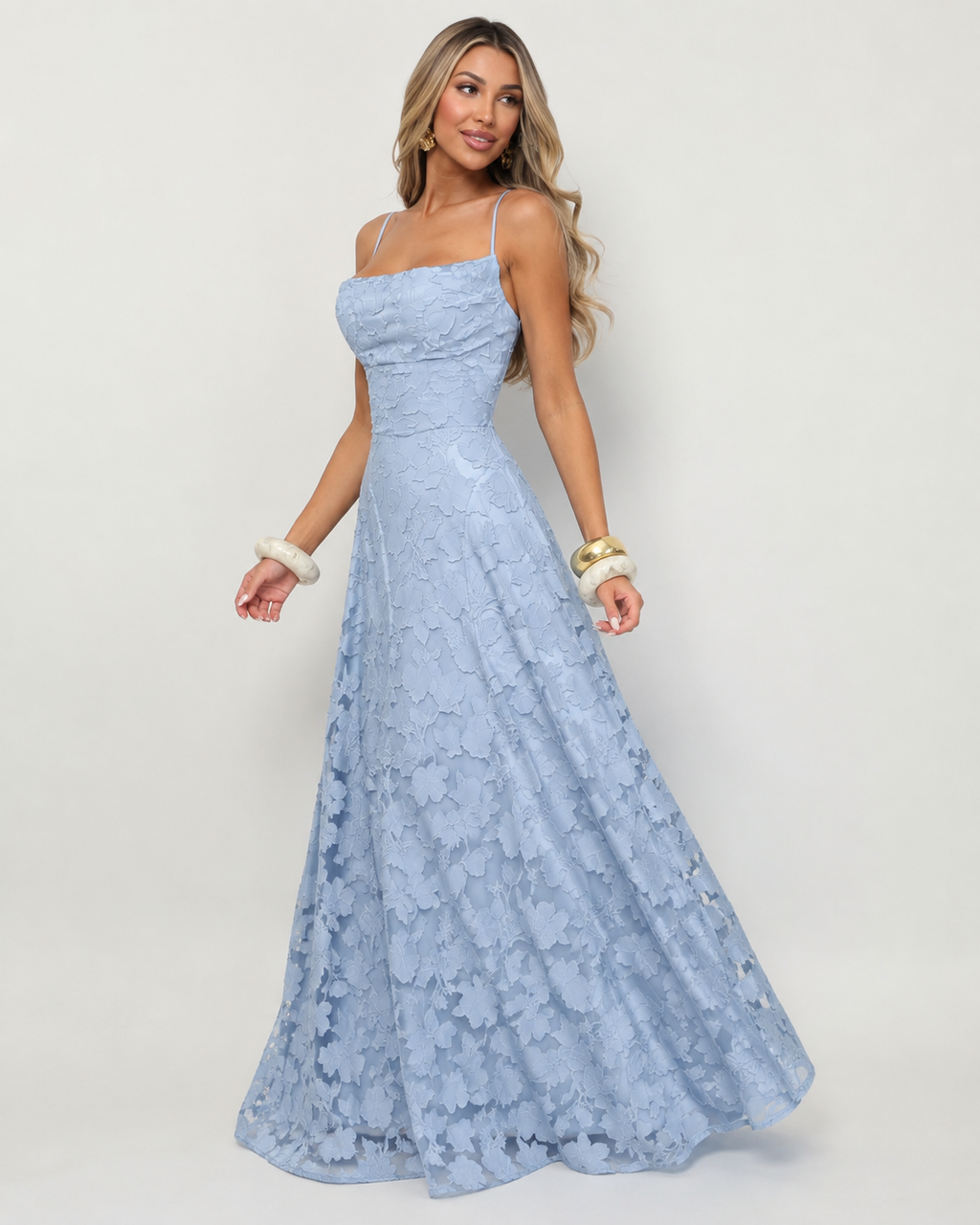 Backless Jacquard Chiffon Maxi Dress
