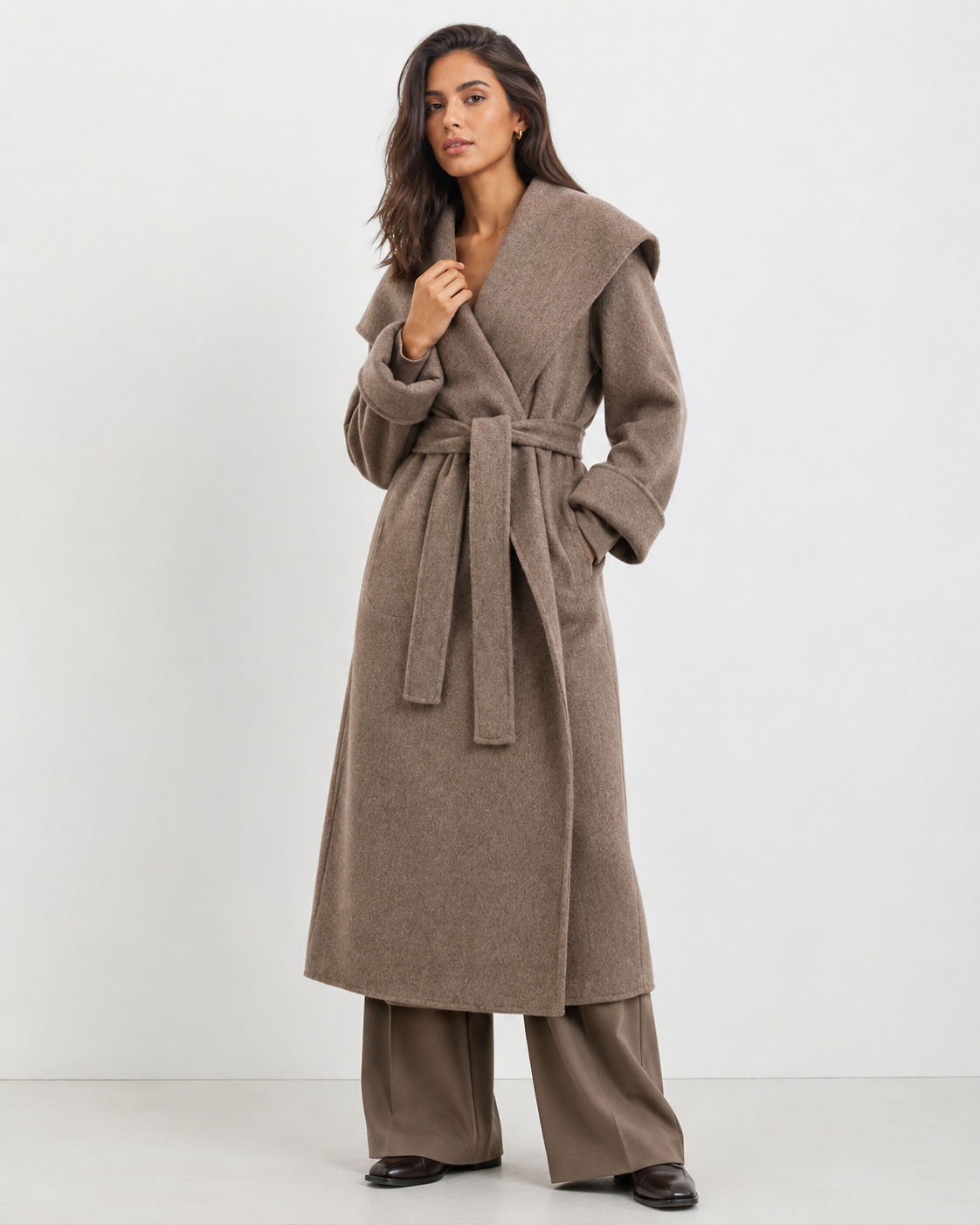 Shawl-Collar Belted Longline Coat