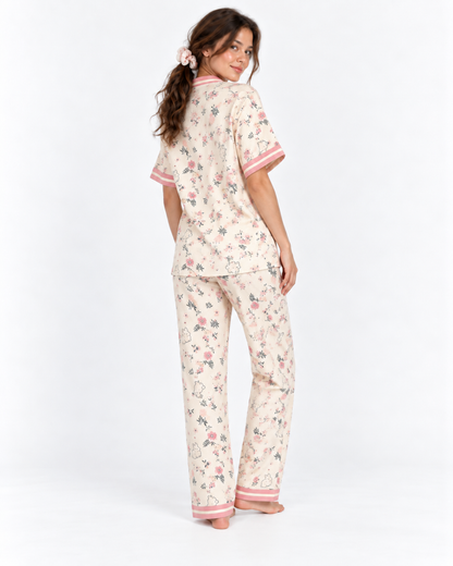 Floral V-Neck Long Pyjama Set