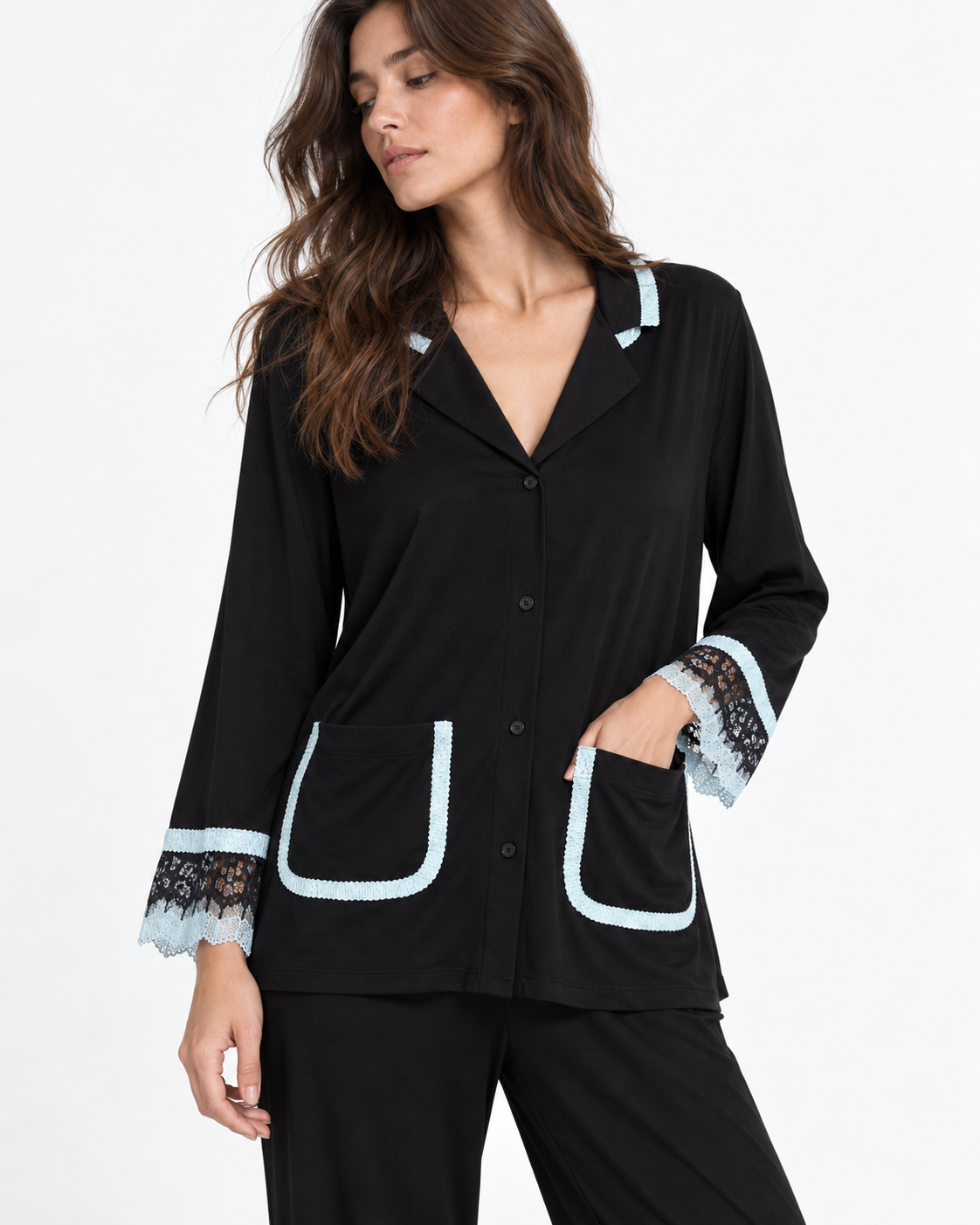 Lace-Trim Long-Sleeve Pyjama Set